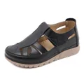 Women's black hollow-out wedge sandals with velcro strap and slip-resistant sole - EU 35 / Black