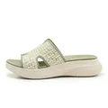Women's light green wedge sandals with H-shaped rhinestone fabric and textured platform - EU 35 / Green