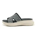Women's black platform wedge slides featuring sparkling rhinestone fabric and thick white sole - EU 35 / Black