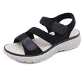 Dames wedge sandalen van zwart leer met verstelbare klittenbandsluitingen - EU 34 / Zwart