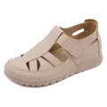 Beige cutout platform wedges for women with white stitching and velcro straps - EU 35 / Apricot