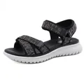 Sporty women's platform wedge sandals featuring tricolor woven straps and thick rubber soles - EU 35 / Black