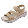 Dames leren platform sandalen in kaki met klittenbandsluiting en golvende stiksels - EU 34 / Abrikoos
