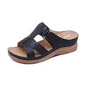 Sandales à talons compensés bleu foncé pour femmes avec motif floral ajouré et semelle - 36 / Bleu saphir