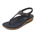 Sandalias de cuña azul marino con tira en T con cuentas y correa trasera elástica - EU 35 / Azul zafiro