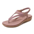 Sandalias de cuña rosas para mujer con adornos de cuentas y tira elástica atrás - EU 35 / Púrpura