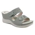 Women's wedge sandals in olive green featuring cutout straps and a thick cream sole - EU 42 / Green