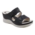 Women's wedge sandals in black with laser-cut patterns and comfortable thick soles - EU 42 / Black