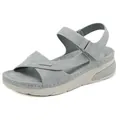 Women's light grey wedge platform sandals with sporty velcro straps and stitching - 36 / Gray