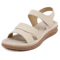 Beige platform wedge sandals for women with glitter straps and white stitching - EU 36 / Apricot