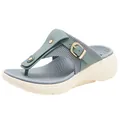 Blue-grey thick platform sports slide sandals with adjustable gold buckle and EVA cushioning - EU 35 / Blue