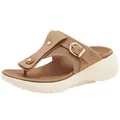 Women's platform wedge thong sandals in khaki with knit fabric and gold buckle detail - EU 38 / Apricot