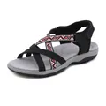 Women's sporty sandals with geometric ethnic straps and adjustable velcro heel - EU 36 / Black
