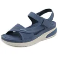 Women's lightweight navy blue wedge sandals with breathable mesh and velcro straps - 36 / Sapphire Blue