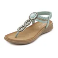 Women's Bohemian mint green thong sandals with beaded T-strap and wedge heel - 36 / Green