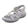 Women's grey athletic sandals with geometric textile straps and velcro heel support - EU 36 / Gray