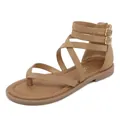 Women's light brown suede roman sandals with crisscross straps and back zipper detail - EU 35 / Brown