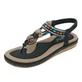 Bohemian flip-flop sandals in black with rhinestones, colorful beads and heart pendant - EU 36 / Black
