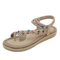 Bohemian flip-flop sandals in apricot with colorful beads and wooden flower accents - EU 36 / Apricot