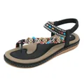 Bohemian flat sandals with colorful beads and metal sequins for casual summer beach wear - EU 36 / Black