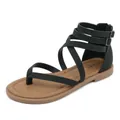 Roman style black strappy flat sandals with dual ankle buckles and a back zipper closure - EU 35 / Black
