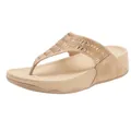 Beige ergonomic wedge flip flops with champagne rhinestone straps and wave sole - EU 35 / Apricot