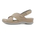 Women's platform wedge sandals in beige featuring cross-strap design and buckle - EU 36 / Apricot