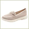 Detailed view of breathable knit upper and thick non-slip sole on beige loafers - EU 35 / Apricot