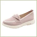 Detail showing the breathable knitted texture and anti-slip sole of pink women's loafers - EU 35 / Pink