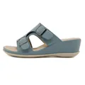 Γυναικεία σανδάλια πλατφόρμες σε dusty blue με διπλά λουράκια και ασημένιες αγκράφες - EU 35 / Μπλε
