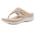 Women's beige wedge flip-flop sandals with laser-cut floral patterns and platform soles - EU 36 / Apricot