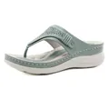 Blue wedge flip-flops for women with laser-cut floral patterns and ergonomic footbed - EU 36 / Green