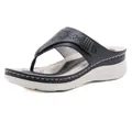 Women's black wedge thong sandals with hollow flower pattern and white sole - EU 36 / Black
