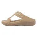 Bohemian khaki platform wedge sandals with rhinestone T-strap and cushioned arch support - EU 36 / Apricot
