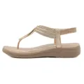 Bohemian T-strap flat sandals in champagne gold with metallic straps and elastic heel - EU 36 / Champagne