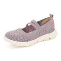 Women's purple Mary Jane knit sneakers with colorful stitching and a thick white sole - EU 35 / Purple