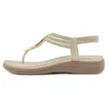 Women's champagne gold wedge sandals with braided T-strap and elastic back strap - EU 36 / Gold