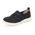 Women's breathable black leather knit sneakers with hook-and-loop straps and white thick soles - EU 35 / Black