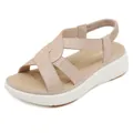 Elegantes sandalias de plataforma color albaricoque con tiras de strass y talón - EU 39 / Rosa