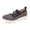 Colorful woven Mary Jane casual shoes with elastic straps and thick white soles - EU 35 / Black