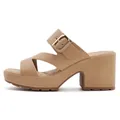 Women's camel platform mules with chunky high heels and metallic buckle detail - EU 35 / Apricot