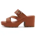 Women's platform block heel mules in brown faux leather with golden metal buckle - EU 35 / Brown
