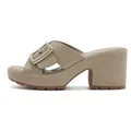 Beige platform heeled sandals with large decorative square buckle for women - EU 35 / Green