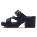 Navy blue platform sandals for women featuring thick block heels and gold metal buckle - EU 35 / Sapphire Blue
