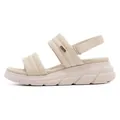 Women's chunky platform athletic sandals with cream quilted straps and adjustable velcro - 35 / Apricot