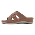 Women's casual wedge sandals in warm brown with crossover straps and rivet details - EU 36 / Brown
