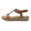 Brown T-strap bohemian sandals with colorful beads and braided rope details - EU 36 / Brown