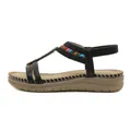 Bohemian black sandals with multi-colored beads and wedge heel for casual comfort - EU 36 / Black