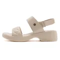 Beige platform wedge sandals with quilted straps and metallic logo buckle - 35 / Quilted Platform Wedge Sandals (V222-1) / Apricot