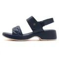 Women's platform slide sandal in navy blue faux leather with quilted straps and gold logo - 35 / Quilted Platform Wedge Sandals (V222-1) / Sapphire Blue